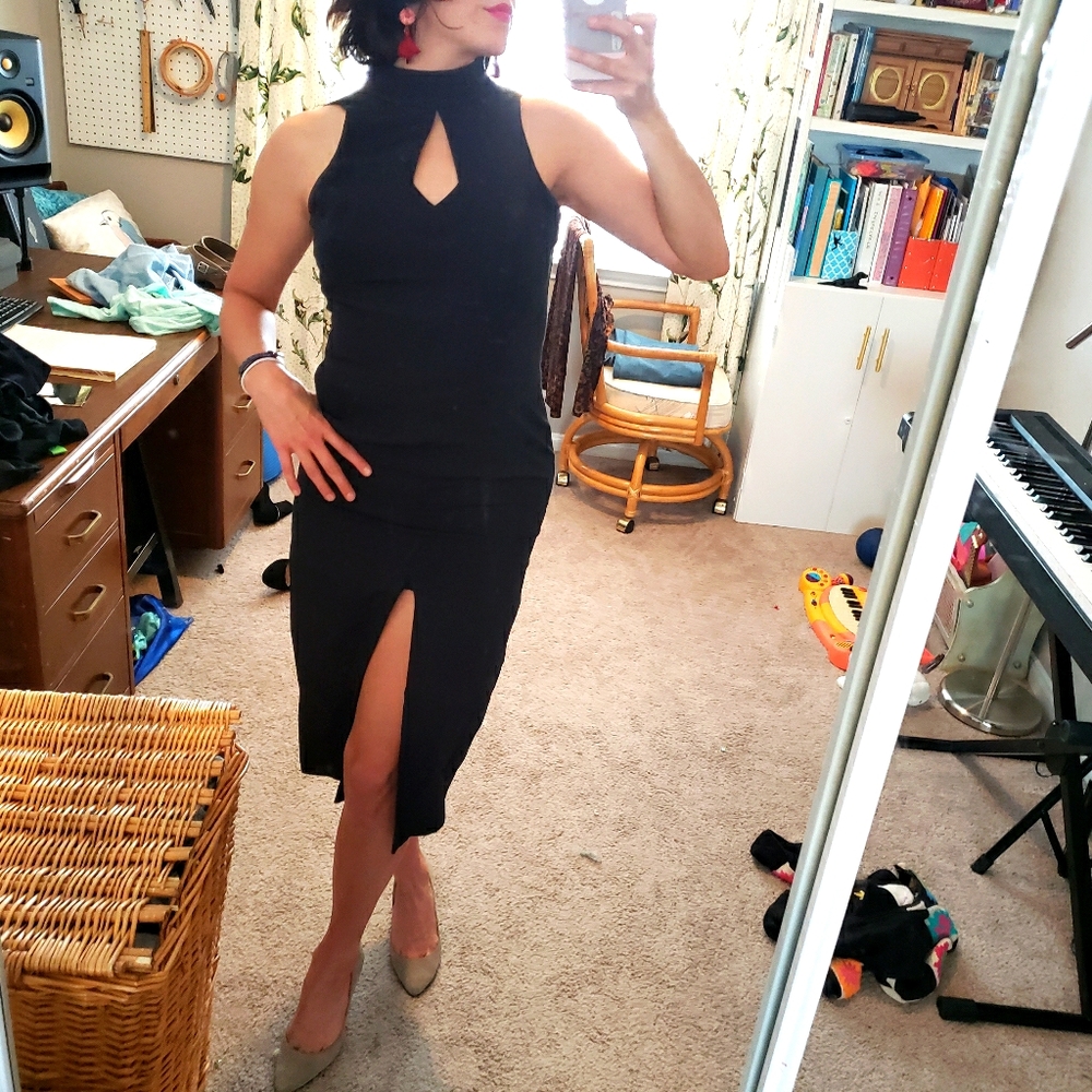 Turtle Neck Key Hole Semi-Backless Party Dress